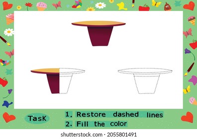 Color the Table, Restore dashed lines. Color the picture elements. Page to be color fragments. 