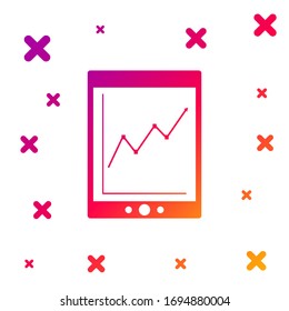 Color Tablet with statistic graph chart icon isolated on white background. Financial chart and graph sign. Gradient random dynamic shapes. Vector Illustration