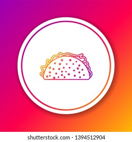 Color Taco with tortilla line icon isolated on color background. Traditional mexican fast food. Circle white button. Vector Illustration
