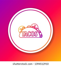 Color Taco with tortilla line icon isolated on color background. Traditional mexican fast food. Circle white button. Vector Illustration