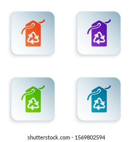 Color Tag with recycle symbol icon isolated on white background. Banner, label, tag, logo, sticker for eco green. Set icons in colorful square buttons. Vector Illustration