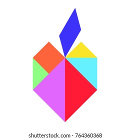 Color tangram en forma de manzana sobre fondo blanco (Vector)