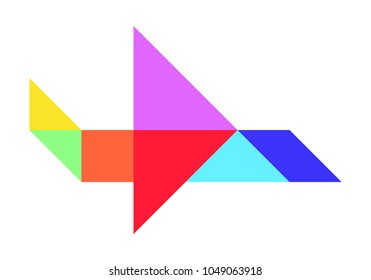 Color tangram puzzle in airplane shape on white background (Vector)