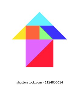 Color tangram puzzle in arrow shape on white background (Vector)