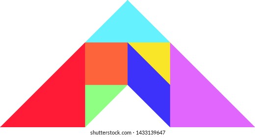 Color tangram puzzle in arrow shape on white background (Vector)