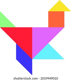 Color tangram puzzle in bird shape on white background