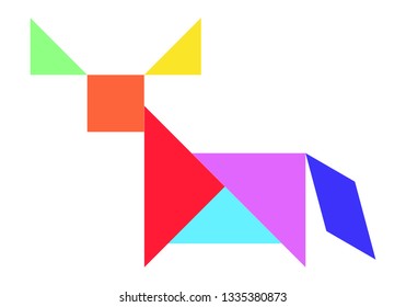 Color tangram puzzle in buffalo, ox or bull shape on white background (Vector)