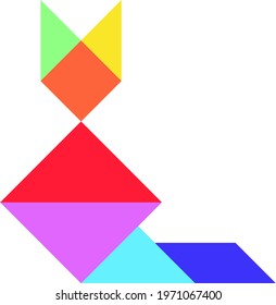 Color tangram puzzle in cat shape on white background