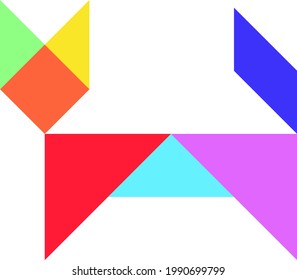 Color tangram puzzle in cat shape on white background