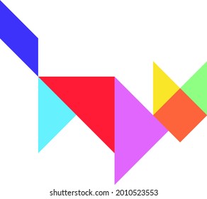 Color tangram puzzle in cat shape on white background