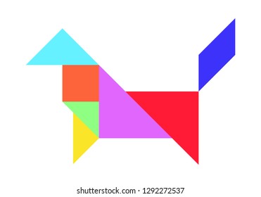 Color tangram puzzle in dog shape on white background (vector)