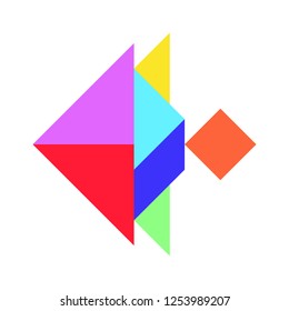 Color tangram puzzle in fish shape on white background (Vector)