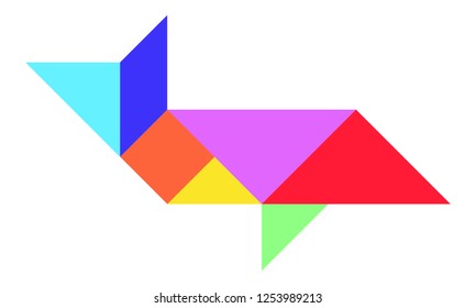 Color tangram puzzle in fish shape on white background (Vector)