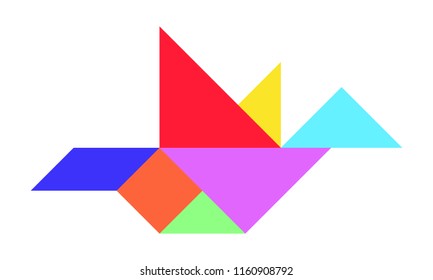 Color tangram puzzle in flying bird shape on white background (Vector)
