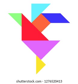 Color tangram puzzle in flying bird or duck shape on white background