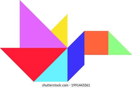 Color Tangram Puzzle Flying Bird Shape Stock Vector (Royalty Free ...