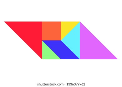 Color Tangram Puzzle In Parallelogram Shape On White Background (Vector)