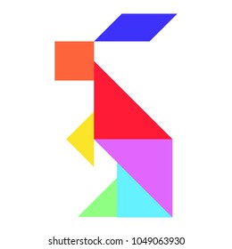 Color tangram puzzle in rabbit shape on white background (Vector)