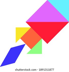 Color tangram puzzle in rocket or missile shape on white background