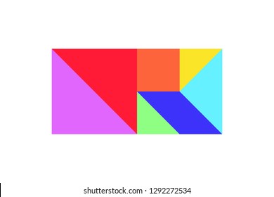 Color tangram puzzle in square or rectangle shape on white background (vector)