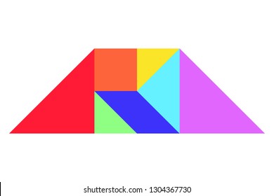 Color tangram puzzle in trapezoid shape on white background (vector)