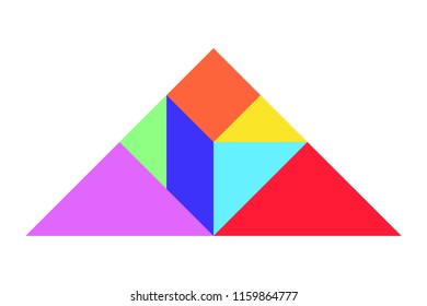 Color tangram puzzle in triangle shape on white background (Vector)