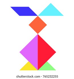 Color tangram in rabbit shape on whtie background (Vector)