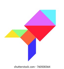 Color tangram in rocket or missile shape on whtie background (Vector)