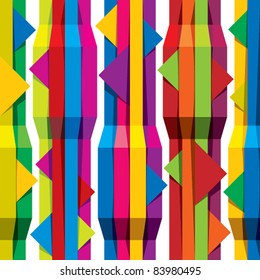 Color tapes seamless pattern, vertical lines with horizontal arrows, vector background for conceptual design projects.