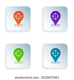 Color Target financial goal concept icon isolated on white background. Symbolic goals achievement, success. Set colorful icons in square buttons. Vector