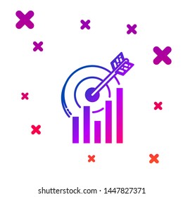 Color Target with graph chart icon isolated on white background. Report text file icon. Accounting sign. Audit, analysis, planning. Gradient random dynamic shapes. Vector Illustration