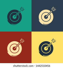 Color Target icon isolated on color background. Investment target icon. Successful business concept. Cash or Money sign.  Vintage style drawing. Vector Illustration