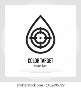 Color target: searching of right color for printing. Thin line icon for typography or polygraphy. Vector illustration,