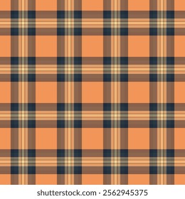 Color tartan seamless check, window plaid background fabric. Menswear textile pattern vector texture in orange and dark colors palette.