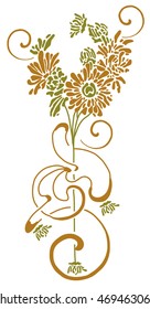 Color tattoo of a flower on a white background. The Art Nouveau Style. The logo or an element of decor. A stained glass window. Nature, the plant. A bouquet of flowers wrapped with ribbon.
