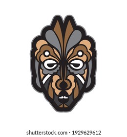 Color Tattoo Mask in Maori or Samoan style. Tiki face in Polynesian style. Isolated. Vector illustration