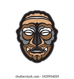 Color Tattoo Mask in Maori or Samoan style. Polynesian style tiki. Good for prints. Isolated. Vector 