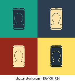 Color Taxi call telephone service icon isolated on color background. Taxi for smartphone. Vintage style drawing. Vector Illustration