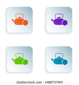 Color Tea kettle with honey icon isolated on white background. Sweet natural food. Set icons in colorful square buttons. Vector Illustration