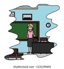 color teacher in the school classroom with books knowledge