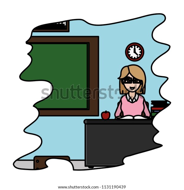 Color Teacher Sitting Her Desk Book Stock Vector Royalty Free