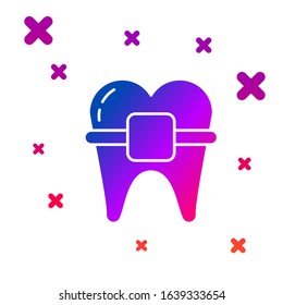 Color Teeth with braces icon isolated on white background. Alignment of bite of teeth, dental row with with braces. Dental concept. Gradient random dynamic shapes. Vector Illustration