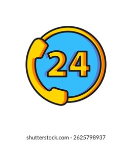 Color Telephone 24 hours support icon isolated on white background. All-day customer support call-center. Full time call services. Flat filled outline style with shadow. Vector