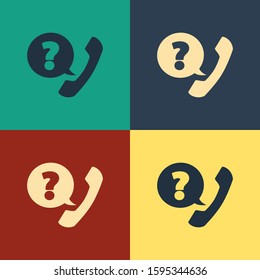 Color Telephone handset and speech bubble chat icon isolated on color background. Phone sign. Vintage style drawing. Vector Illustration