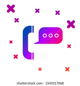 Color Telephone with speech bubble chat icon isolated on white background. Support customer service, hotline, call center, faq, maintenance. Gradient random dynamic shapes. Vector Illustration