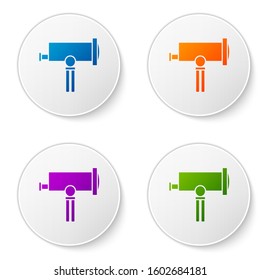 Color Telescope icon isolated on white background. Scientific tool. Education and astronomy element, spyglass and study stars. Set icons in circle buttons. Vector Illustration