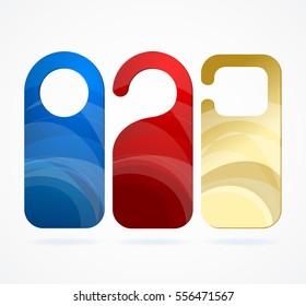 Color Template Blank Empty Hotel Door Labels Set with Abstract Pattern for Room. Vector illustration