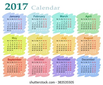 Color template of calendar for a year.