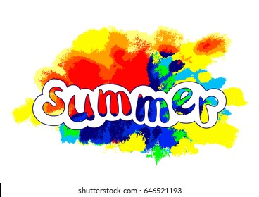Color template with lettering "Summer" on white background. Rainbow vector art. Symbol for t-shirt design, poster, web design, print