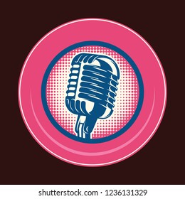 Color template with a microphone in retro style. Vector illustration.